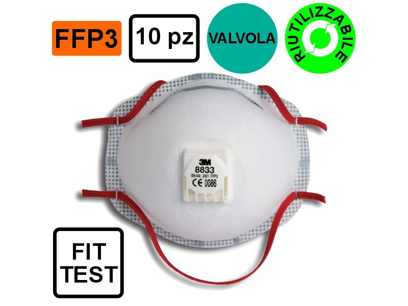 8833 MASCHERINE FFP3 3M CON VALVOLA 10 PZ